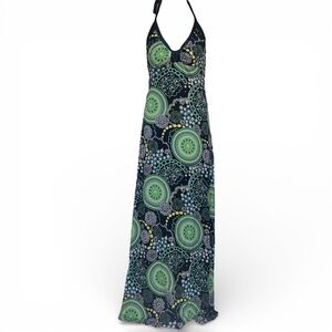 Guess Jeans Y2K Deep Marine Multi Print Halter Maxi Dress